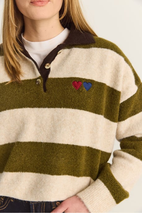 Übergroßer gestreifter Polo-Kragen-Pullover mit Stickerei - Image 5