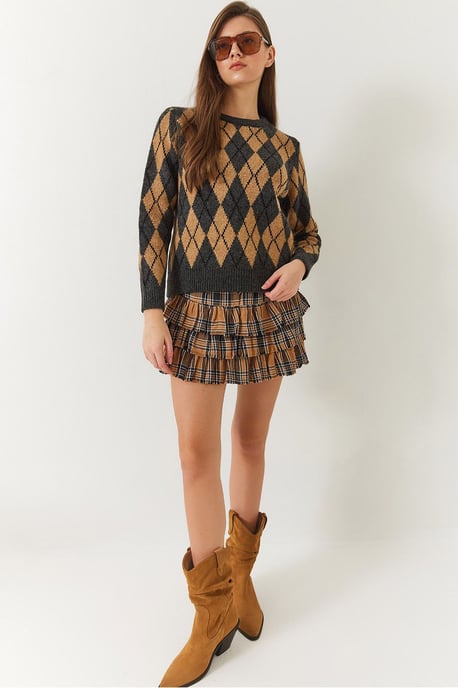 Baklava-Muster Rundhalsausschnitt Strickpullover - Image 1