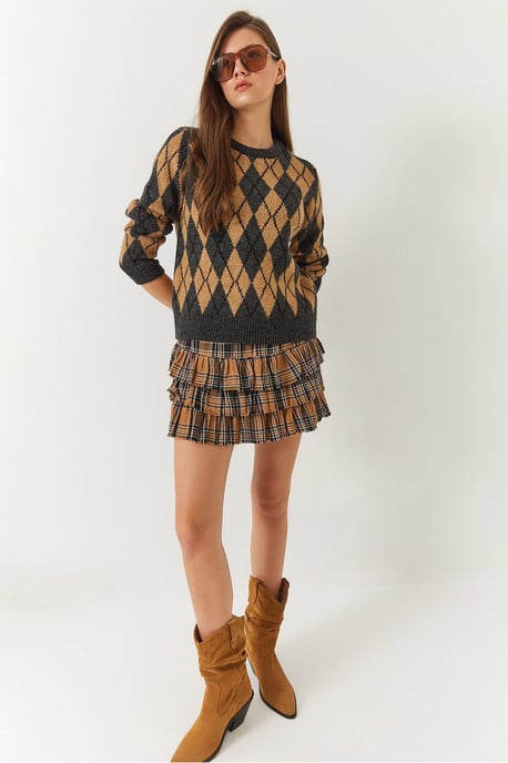 Baklava-Muster Rundhalsausschnitt Strickpullover - Image 2