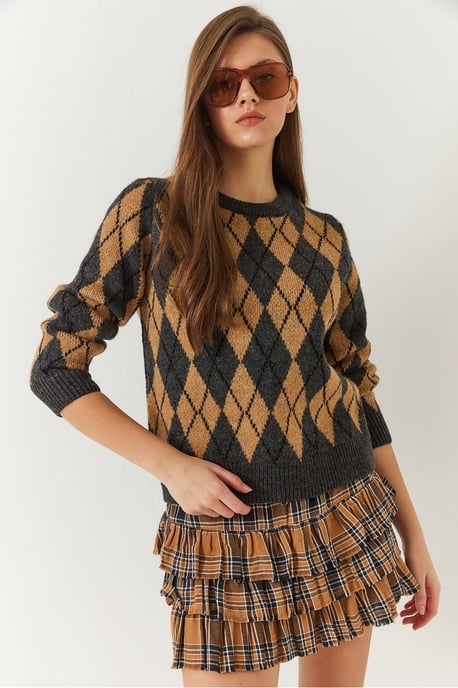 Baklava-Muster Rundhalsausschnitt Strickpullover - Image 3