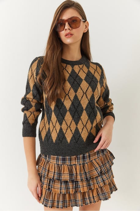 Baklava-Muster Rundhalsausschnitt Strickpullover - Image 4