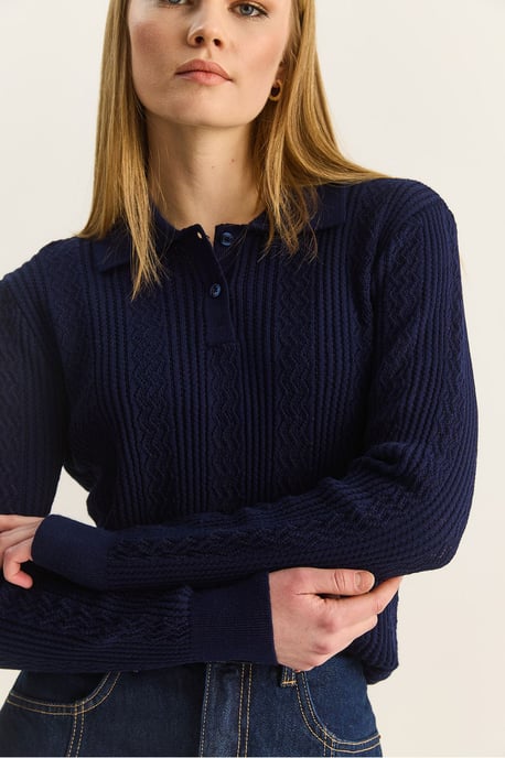 Strickpullover mit strukturiertem Polo-Kragen - Image 6