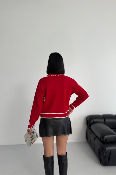 Strukturiertes Polohemd Strickpullover mit Banddetail - Image 3