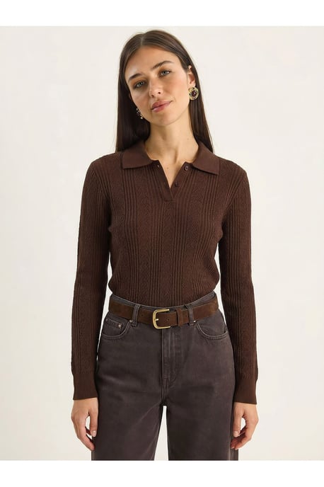 Strukturierter Polo-Kragen-Pullover - Image 2