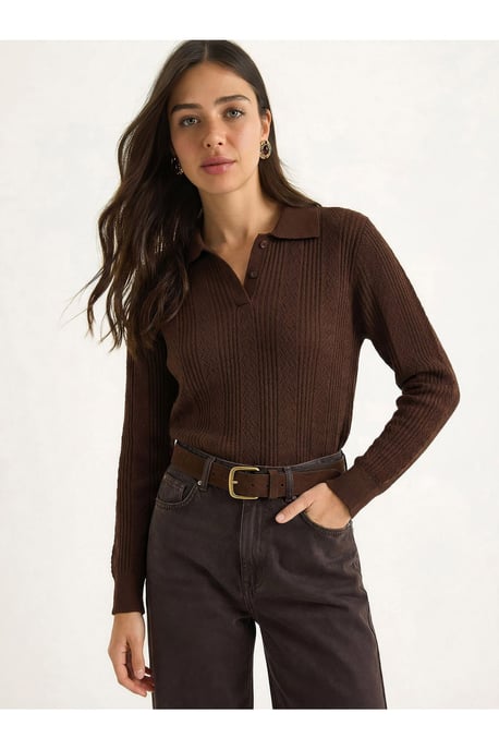 Strukturierter Polo-Kragen-Pullover - Image 3