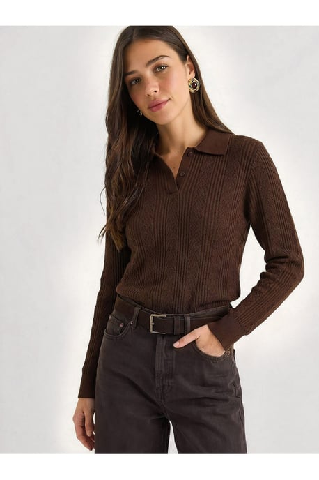 Strukturierter Polo-Kragen-Pullover - Image 4