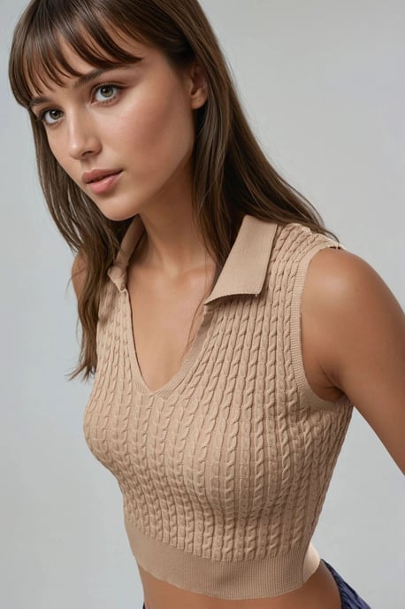 Kabelstrick V-Ausschnitt Pullover - Image 2