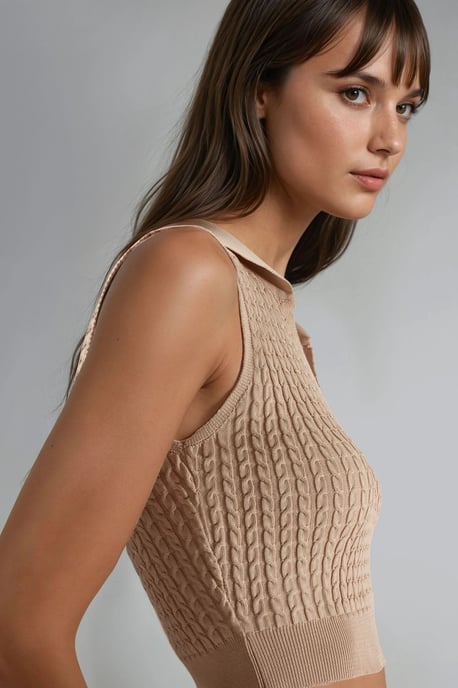 Kabelstrick V-Ausschnitt Pullover - Image 4
