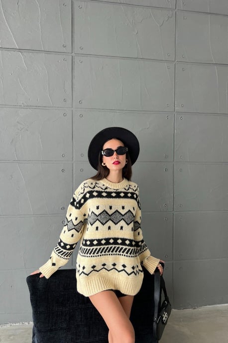 Hiccup Gemusterter oversized Pullover mit Rundhalsausschnitt - Mehrfarbig - Image 2