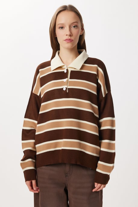 Gestreifter Pullover mit Polokragen - Image 2