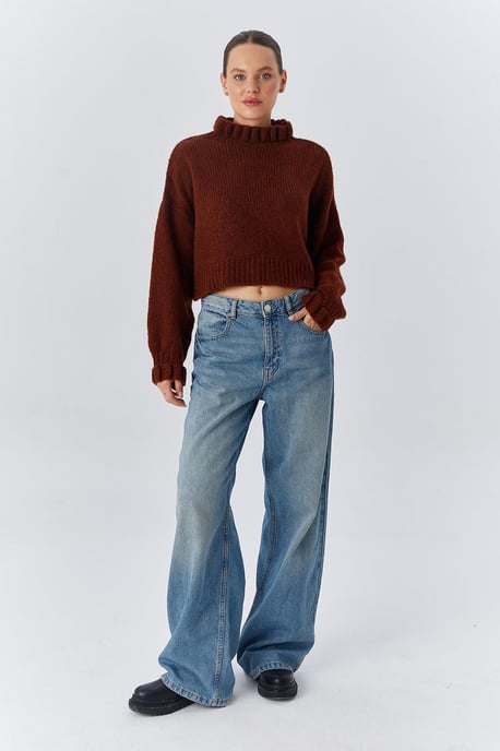 Dicker Rollkragen strukturierter Crop-Pullover - Image 2