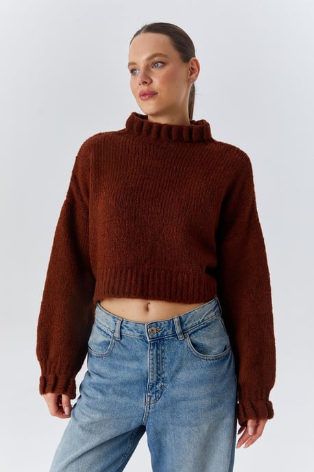 Dicker Rollkragen strukturierter Crop-Pullover - Image 3