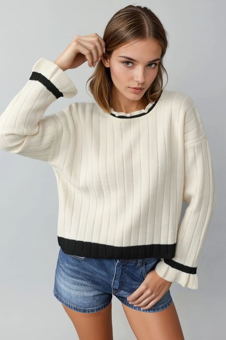 Gestreifter Strickpullover mit Rundhalsausschnitt - Image 1