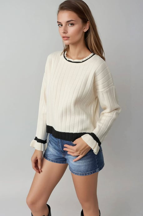 Gestreifter Strickpullover mit Rundhalsausschnitt - Image 2