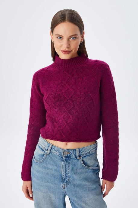Rippstrick-Pullover mit Argyle-Muster und halbem Stehkragen - Image 1