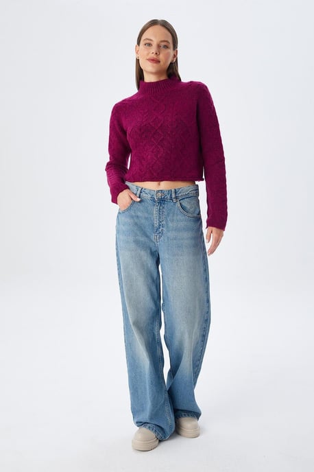 Rippstrick-Pullover mit Argyle-Muster und halbem Stehkragen - Image 2