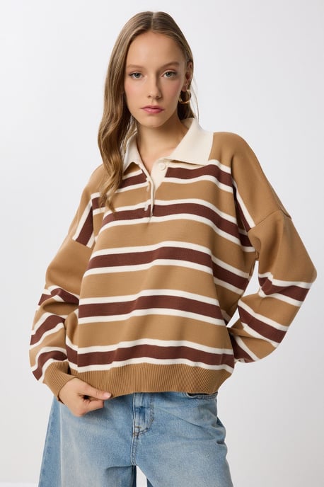 Gestreifter Pullover mit Polokragen - Image 2