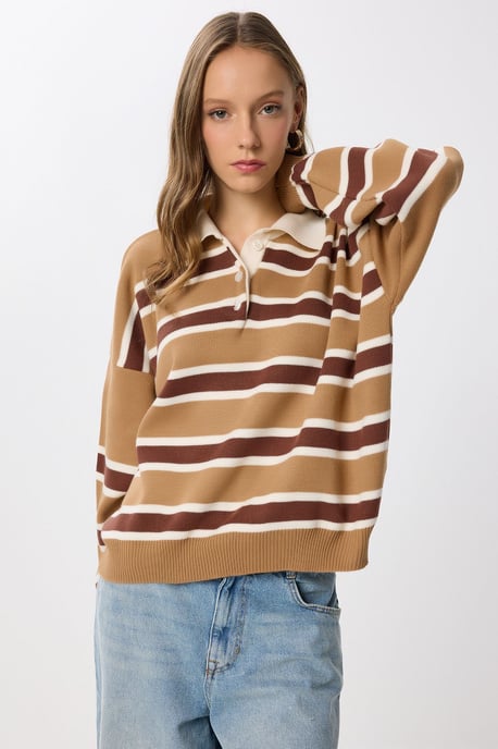 Gestreifter Pullover mit Polokragen - Image 3