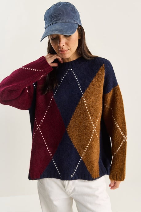 Oversized Strickpullover mit Diamantmuster - Image 1