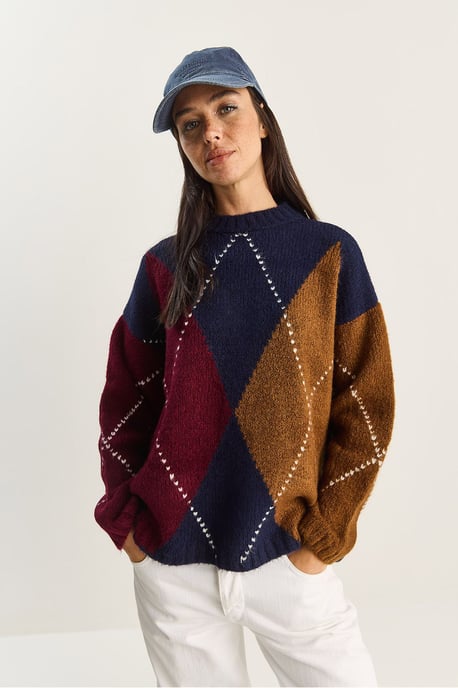 Oversized Strickpullover mit Diamantmuster - Image 2