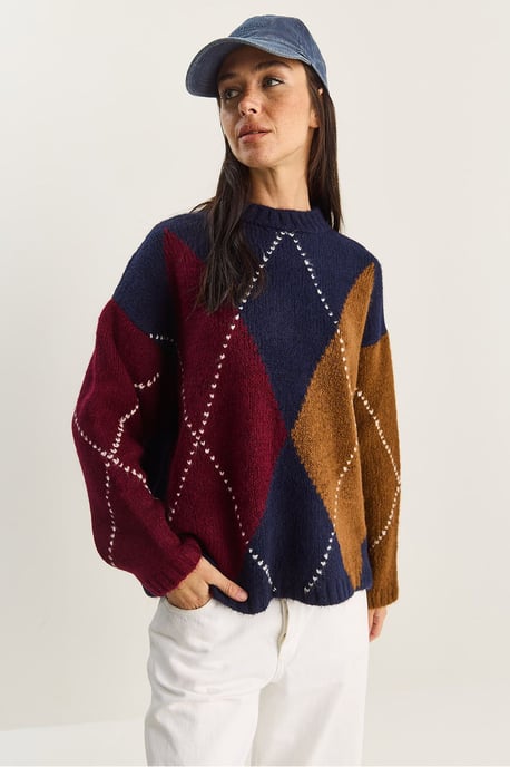 Oversized Strickpullover mit Diamantmuster - Image 3