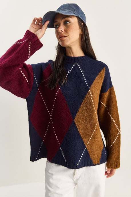 Oversized Strickpullover mit Diamantmuster - Image 6