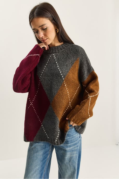 Übergroßer Strickpullover mit Rautenmuster - Image 4