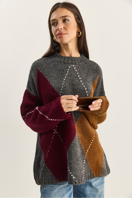 Übergroßer Strickpullover mit Rautenmuster - Image 5