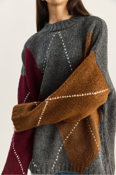 Übergroßer Strickpullover mit Rautenmuster - Image 6