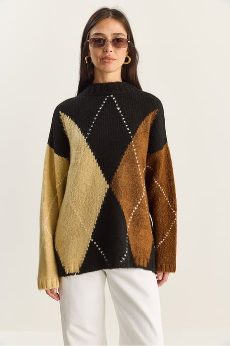 Übergroßer gestrickter Pullover mit Rautenmuster - Image 2