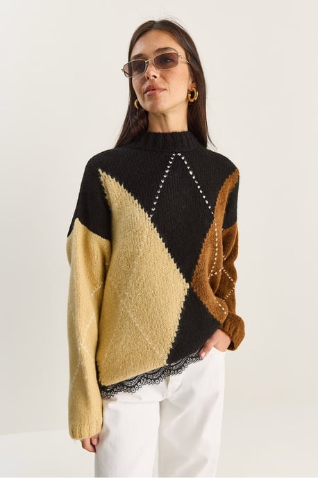 Übergroßer gestrickter Pullover mit Rautenmuster - Image 3