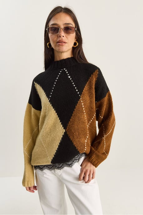Übergroßer gestrickter Pullover mit Rautenmuster - Image 4