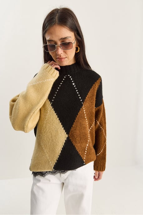 Übergroßer gestrickter Pullover mit Rautenmuster - Image 5