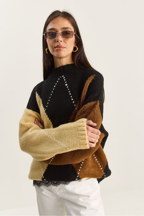 Übergroßer gestrickter Pullover mit Rautenmuster - Image 6
