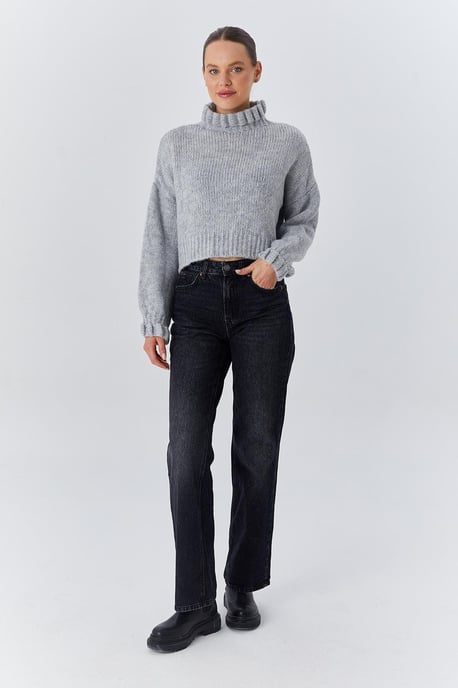 Dicker Rollkragen strukturierter Crop-Pullover - Image 2