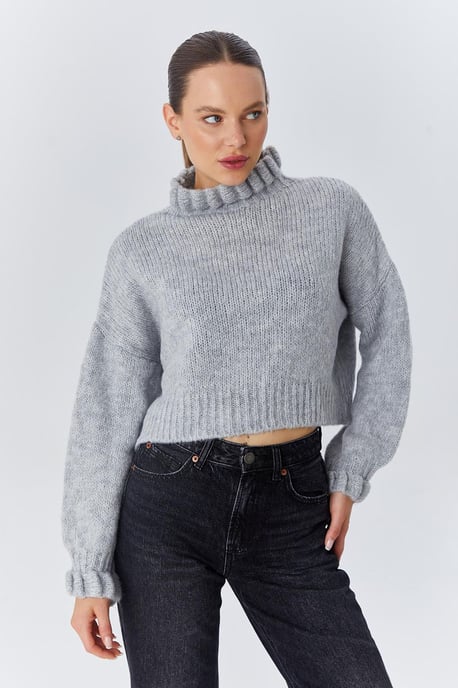 Dicker Rollkragen strukturierter Crop-Pullover - Image 3