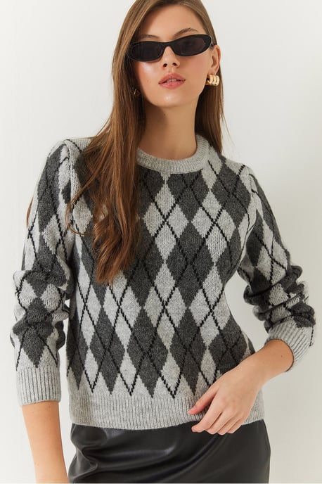 Baklava-Muster Rundhals-Strickpullover - Image 1