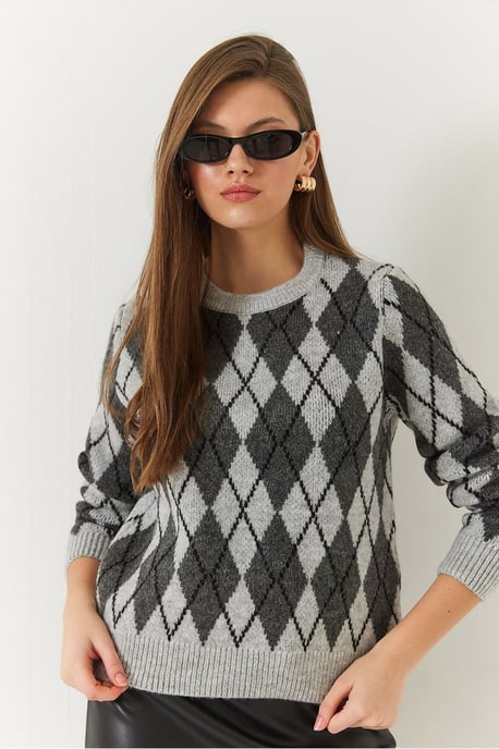 Baklava-Muster Rundhals-Strickpullover - Image 2