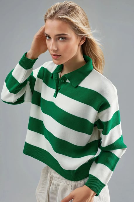 Gestreifter Strick-Polo-Kragen-Pullover - Image 2