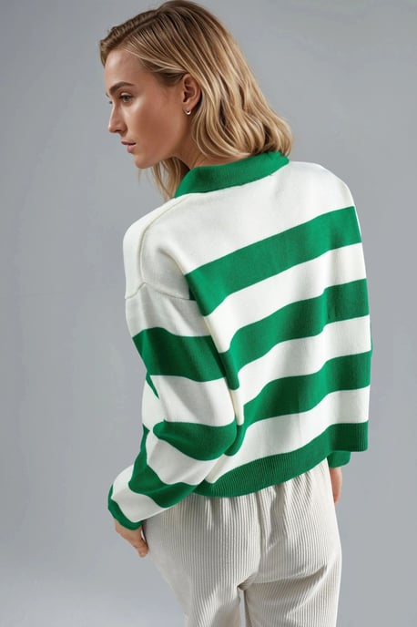 Gestreifter Strick-Polo-Kragen-Pullover - Image 3