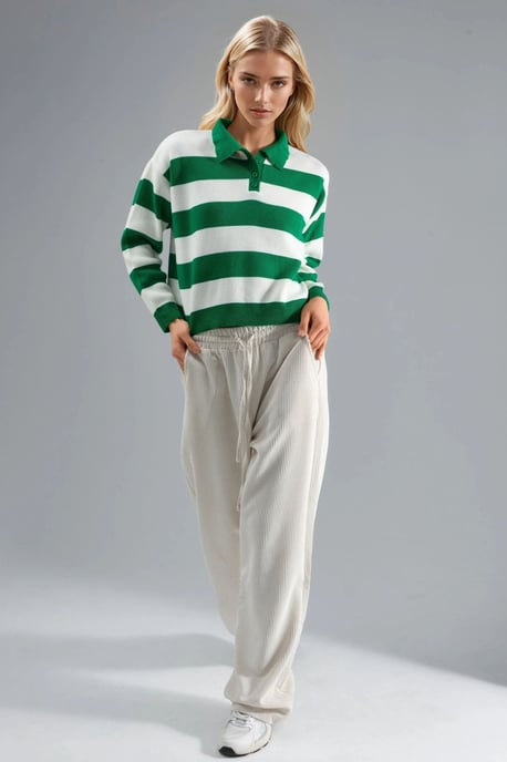 Gestreifter Strick-Polo-Kragen-Pullover - Image 5