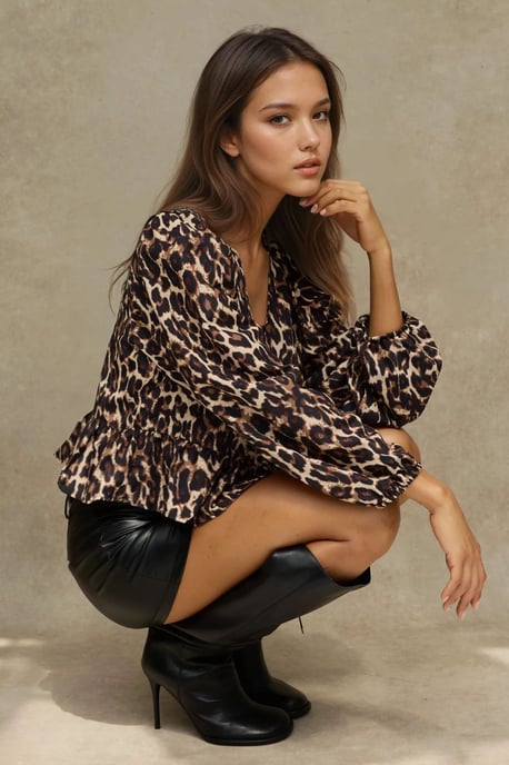 Leopardenmuster V-Ausschnitt Bluse - Image 3