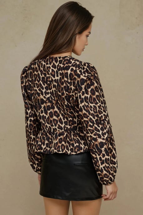 Leopardenmuster V-Ausschnitt Bluse - Image 5