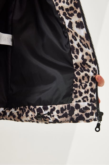 Leopardenmuster ärmellose Kunstleder-Pufferjacke - Image 3
