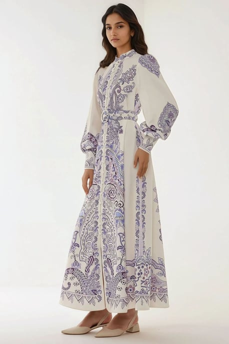 Bedrucktes Maxikleid mit langen Ärmeln und Gürtel - Image 4