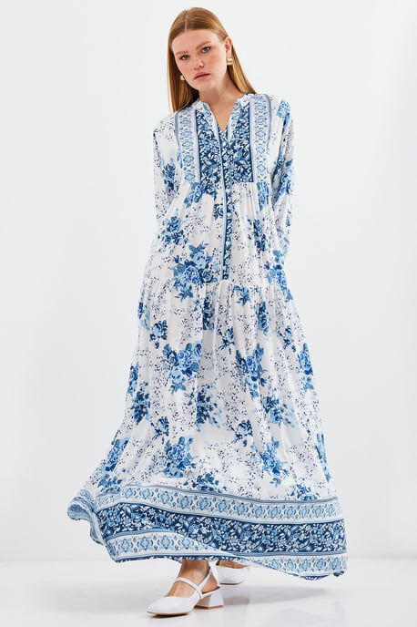 Gemustertes V-Ausschnitt Maxikleid - Image 1