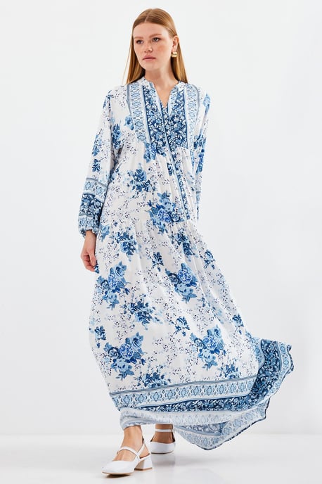 Gemustertes V-Ausschnitt Maxikleid - Image 3