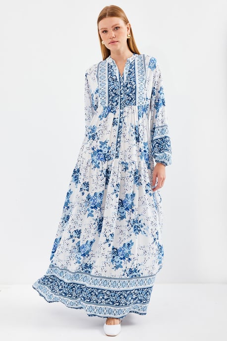 Gemustertes V-Ausschnitt Maxikleid - Image 4