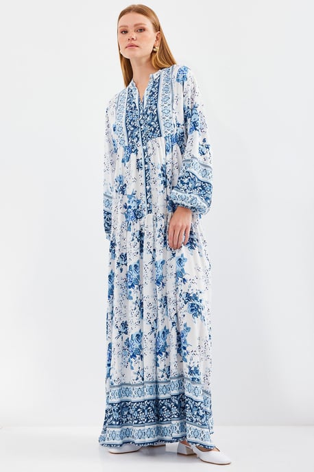 Gemustertes V-Ausschnitt Maxikleid - Image 5