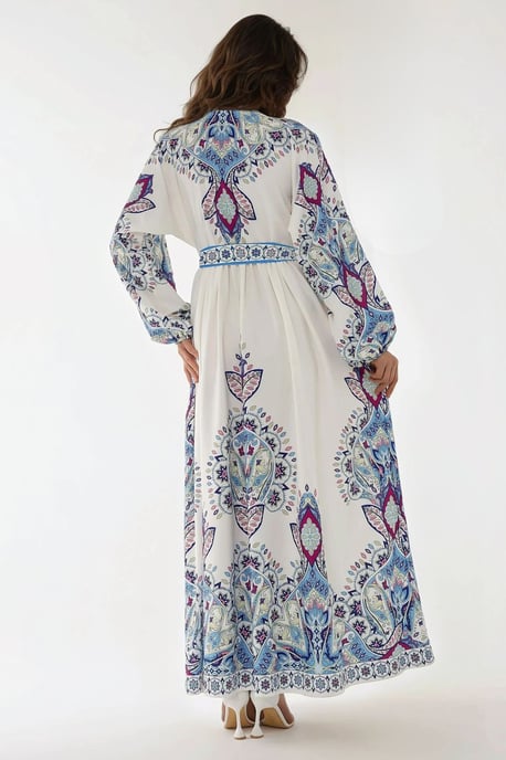 Bedrucktes V-Ausschnitt Maxikleid mit Gürtel - Image 2